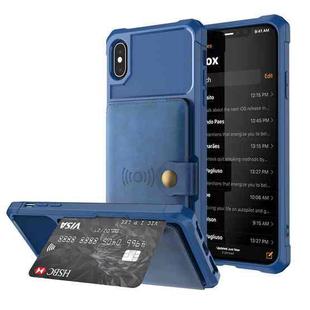 For iPhone XS Max Magnetic Wallet Card Bag Leather Case(Navy Blue)