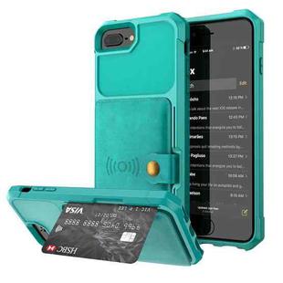 Magnetic Wallet Card Bag Leather Case For iPhone 8 Plus / 7 Plus / 6 Plus(Cyan)