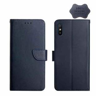 For Xiaomi Redmi 9A Genuine Leather Fingerprint-proof Horizontal Flip Phone Case(Blue)