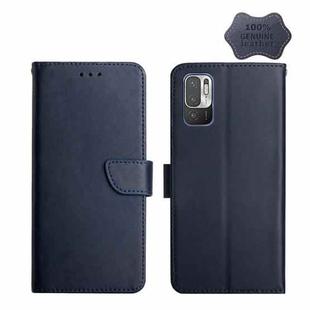 For Xiaomi Redmi Note 10 5G Genuine Leather Fingerprint-proof Horizontal Flip Phone Case(Blue)