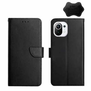 For Xiaomi Mi 11 Lite Genuine Leather Fingerprint-proof Horizontal Flip Phone Case(Black)