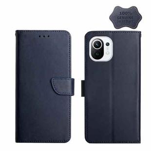 For Xiaomi Mi 11 Lite Genuine Leather Fingerprint-proof Horizontal Flip Phone Case(Blue)