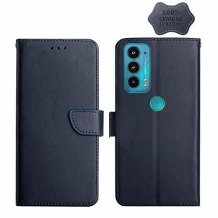 For Motorola Moto Edge 20 Genuine Leather Fingerprint-proof Horizontal Flip Phone Case(Blue)