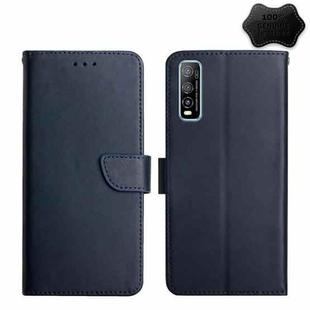 For vivo Y70s / iQOO U1 / Y51s Genuine Leather Fingerprint-proof Flip Phone Case(Blue)