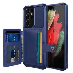 For Samsung Galaxy S21 Ultra 5G Magnetic Wallet Card Bag Leather Phone Case(Navy Blue)