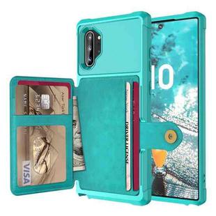 For Samsung Galaxy Note10+ Magnetic Wallet Card Bag Leather Phone Case(Cyan)