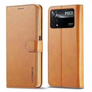 For Xiaomi Poco M4 Pro LC.IMEEKE Calf Texture Leather Phone Case(Brown)