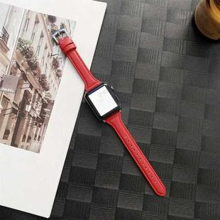 Small Waist Lychee Texture Watch Band For Apple Watch Series 8&7 41mm / SE 2&6&SE&5&4 40mm / 3&2&1 38mm(Red)
