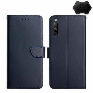 For Sony Xperia 10 III Genuine Leather Fingerprint-proof Flip Phone Case(Blue)