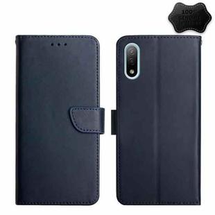 For Sony Xperia Ace II Genuine Leather Fingerprint-proof Flip Phone Case(Blue)