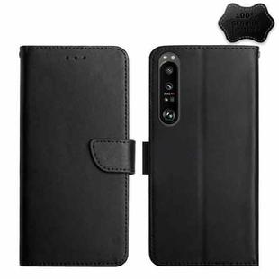 For Sony Xperia 1 IV Genuine Leather Fingerprint-proof Flip Phone Case(Black)