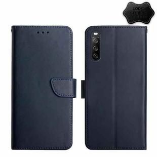 For Sony Xperia 10 IV Genuine Leather Fingerprint-proof Flip Phone Case(Blue)