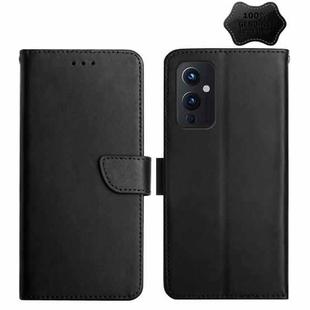For OnePlus 9 Genuine Leather Fingerprint-proof Horizontal Flip Phone Case(Black)