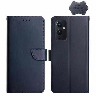 For OnePlus 9 Genuine Leather Fingerprint-proof Horizontal Flip Phone Case(Blue)