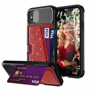 For iPhone X / XS Glitter Magnetic Card Bag Leather Case(Red)