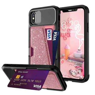 For iPhone X / XS Glitter Magnetic Card Bag Leather Case(Pink)