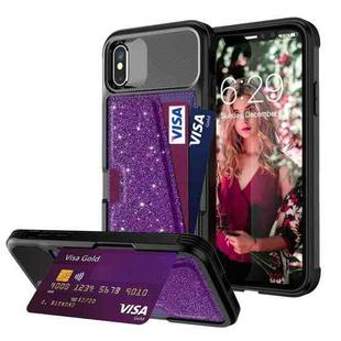 For iPhone X / XS Glitter Magnetic Card Bag Leather Case(Purple)