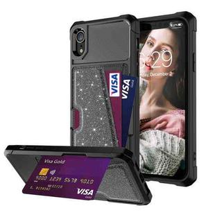 For iPhone XR Glitter Magnetic Card Bag Phone Case(Black)