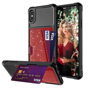 For iPhone XS Max Glitter Magnetic Card Bag Phone Case(Red)