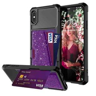 For iPhone XS Max Glitter Magnetic Card Bag Phone Case(Purple)