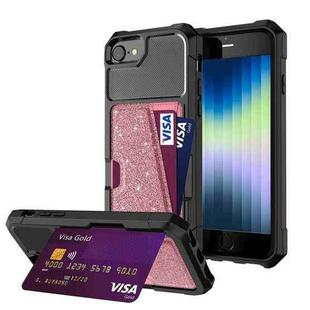 For iPhone SE 2022 / SE 2020 / 8 / 7 Glitter Magnetic Card Bag Phone Case(Pink)