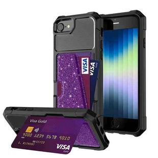 For iPhone SE 2022 / SE 2020 / 8 / 7 Glitter Magnetic Card Bag Phone Case(Purple)