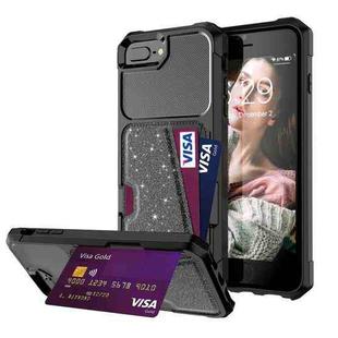 Glitter Magnetic Card Bag Phone Case For iPhone 8 Plus / 7 Plus / 6 Plus(Black)