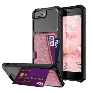 Glitter Magnetic Card Bag Phone Case For iPhone 8 Plus / 7 Plus / 6 Plus(Pink)