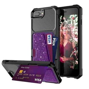 Glitter Magnetic Card Bag Phone Case For iPhone 8 Plus / 7 Plus / 6 Plus(Purple)