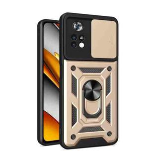 For Xiaomi Poco X4 Pro 5G Sliding Camera Cover Design TPU+PC Phone Case(Gold)