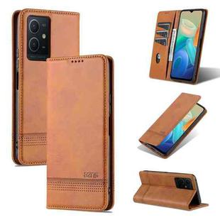For vivo Y33s 5G / Y75 5G AZNS Magnetic Calf Texture Flip Leather Phone Case(Light Brown)