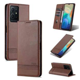 For vivo Y33s 5G / Y75 5G AZNS Magnetic Calf Texture Flip Leather Phone Case(Dark Brown)
