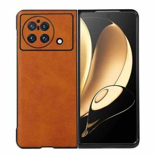 For vivo X Fold Accurate Hole Two-color Calf Texture PU Phone Case(Brown)