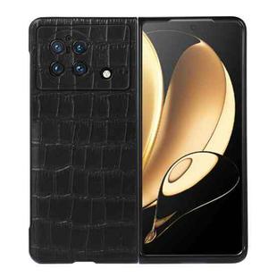 For vivo X Fold Accurate Hole Crocodile Texture Genuine Leather Phone Case(Black)