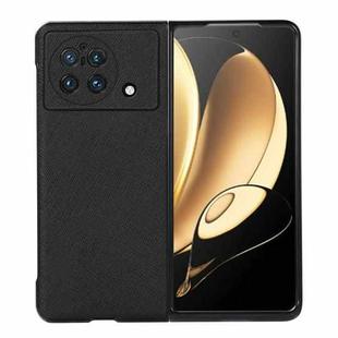 For vivo X Fold Accurate Hole Cross Texture Genuine Leather Phone Case(Black)