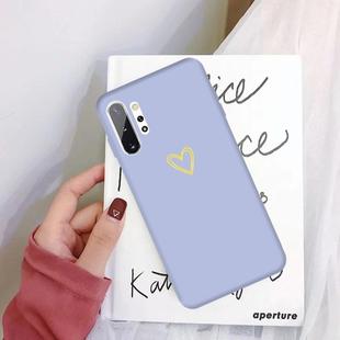 For Galaxy Note10+ Golden Love Heart Pattern Frosted TPU Protective Case(Light Purple)