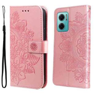 For Xiaomi Redmi Note 11E/Redmi 10 Prime+ 5G 7-petal Flowers Embossing Pattern Horizontal Flip Leather Case(Rose Gold)