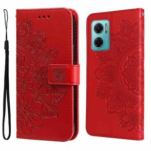 For Xiaomi Redmi Note 11E/Redmi 10 Prime+ 5G 7-petal Flowers Embossing Pattern Horizontal Flip Leather Case(Red)