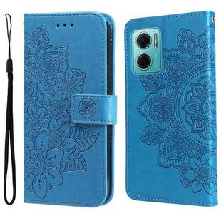 For Xiaomi Redmi Note 11E/Redmi 10 Prime+ 5G 7-petal Flowers Embossing Pattern Horizontal Flip Leather Case(Blue)