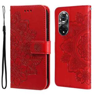 For Huawei Nova 9 Pro/Honor 50 Pro 7-petal Flowers Embossing Pattern Horizontal Flip Leather Case(Red)