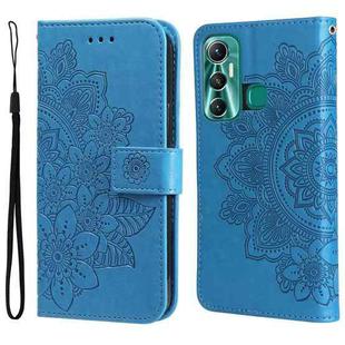 For Infinix Hot 11 7-petal Flowers Embossing Pattern Horizontal Flip Leather Case(Blue)