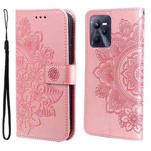 For OPPO Realme C35 7-petal Flowers Embossing Pattern Horizontal Flip Leather Case(Rose Gold)