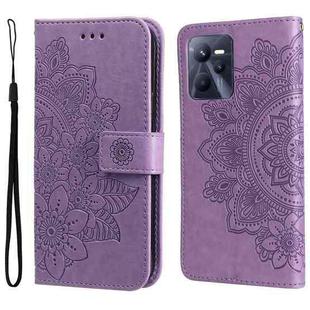 For OPPO Realme C35 7-petal Flowers Embossing Pattern Horizontal Flip Leather Case(Light Purple)