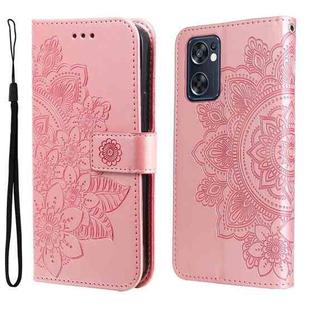 For OPPO Reno7 SE 5G 7-petal Flowers Embossing Pattern Horizontal Flip Leather Case(Rose Gold)