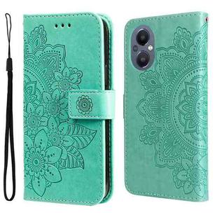 For OPPO Reno7 Z/A96 5G/OnePlus Nord N20 5G 7-petal Flowers Embossing Pattern Horizontal Flip Leather Case(Green)