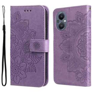 For OPPO Reno7 Z/A96 5G/OnePlus Nord N20 5G 7-petal Flowers Embossing Pattern Horizontal Flip Leather Case(Light Purple)