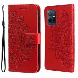 For vivo Y55 5G/Y75 5G/T1 5G 7-petal Flowers Embossing Pattern Horizontal Flip Leather Case(Red)
