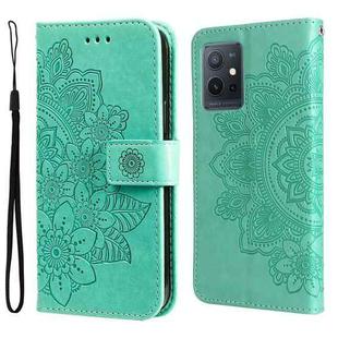 For vivo Y55 5G/Y75 5G/T1 5G 7-petal Flowers Embossing Pattern Horizontal Flip Leather Case(Green)