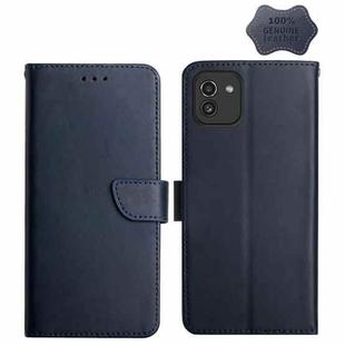 For Samsung Galaxy A03 166mm Genuine Leather Fingerprint-proof Horizontal Flip Phone Case(Blue)