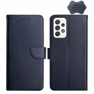 For Samsung Galaxy A32 Genuine Leather Fingerprint-proof Horizontal Flip Phone Case(Blue)